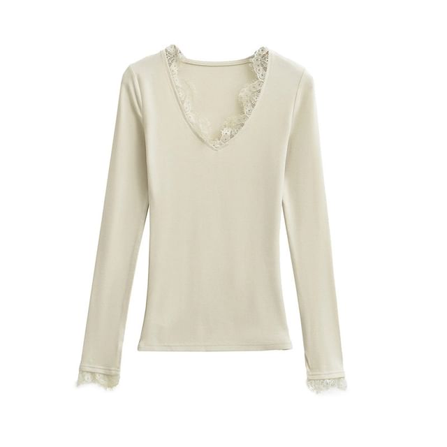 Slim Fit V-Neck Tee with Lace Panel