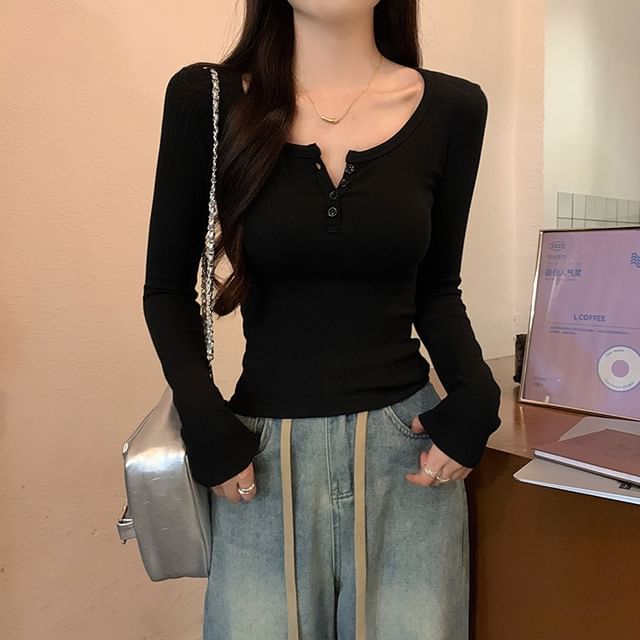 Plain Henley Sleeved Top