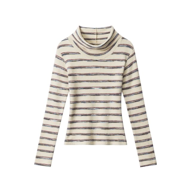 Turtleneck Striped Long-Sleeved Slim-Fit Sweater