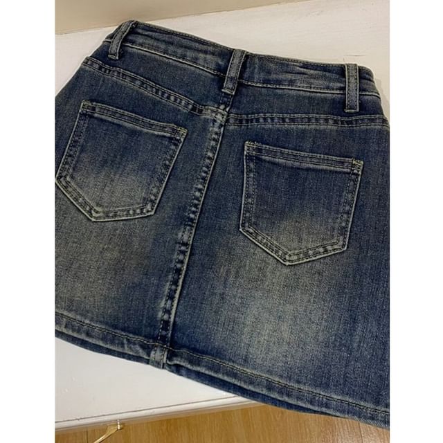 High Waist Washed Denim Skorts
