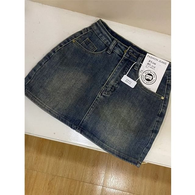 High Waist Washed Denim Skorts