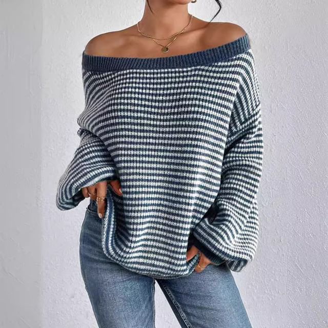 Striped Off-Shoulder Oversized Sweater