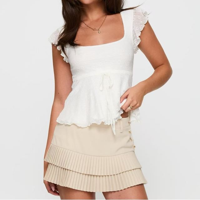 Square-Neck Sleeveless Plain Lace-Trim Top