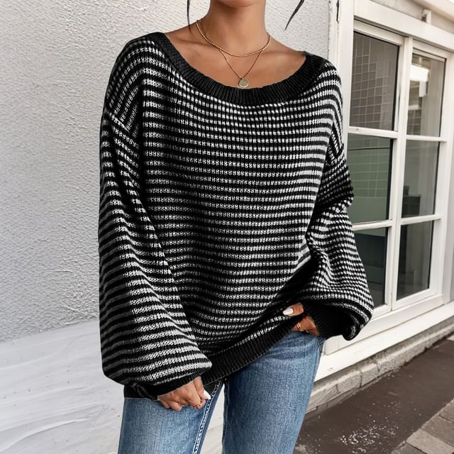 Striped Off-Shoulder Oversized Sweater
