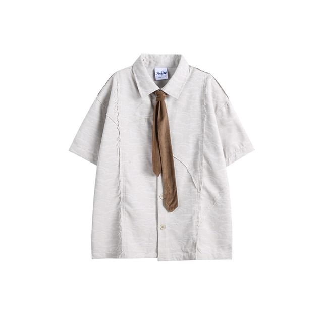 Asymmetric Mini-Sleeved Shirt with Neck Tie