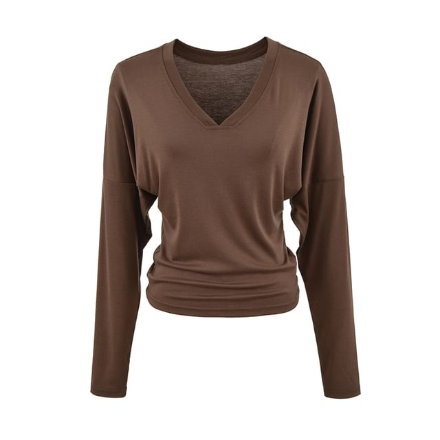 Plain V-Neck Long-Sleeved Casual T-Shirt