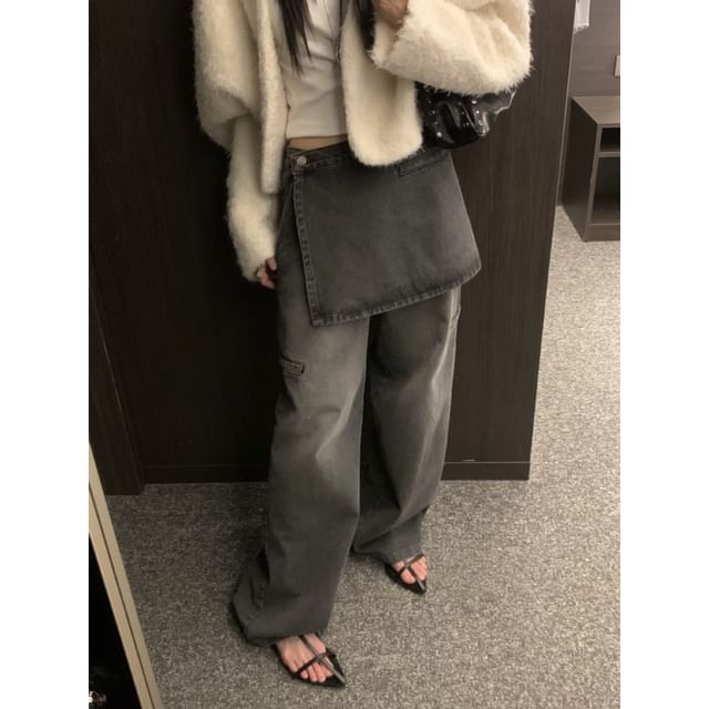 High Rise Skirt Overlay Wide Leg Jeans