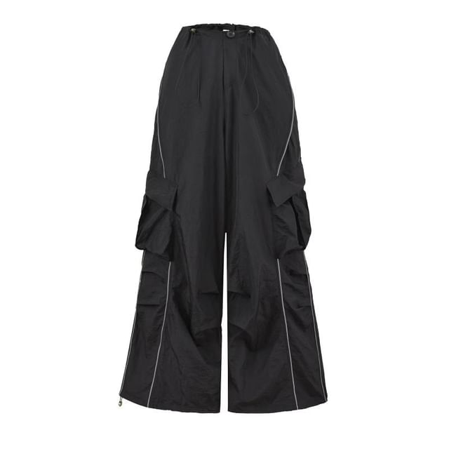 High Waist Plain Wide Leg Cargo Pants