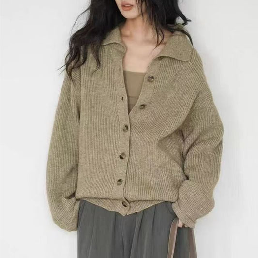 Collared Button-Front Knit Cardigan