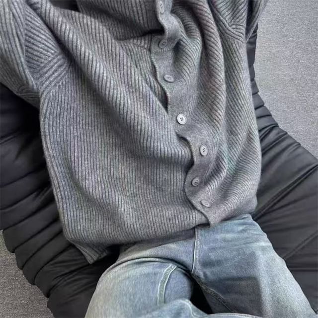 Collared Button-Front Knit Cardigan