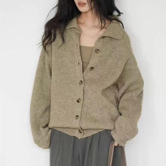 Collared Button-Front Knit Cardigan