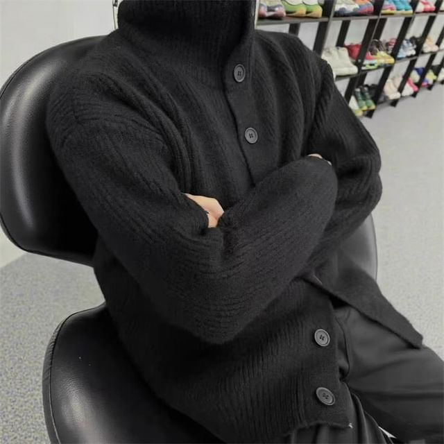 Collared Button-Front Knit Cardigan