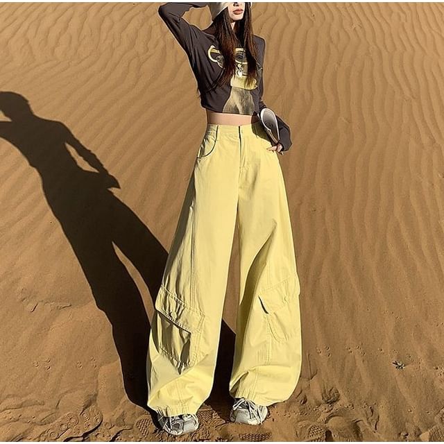 Mid Rise Plain Barrel Leg Baggy Cargo Pants (Various Designs)