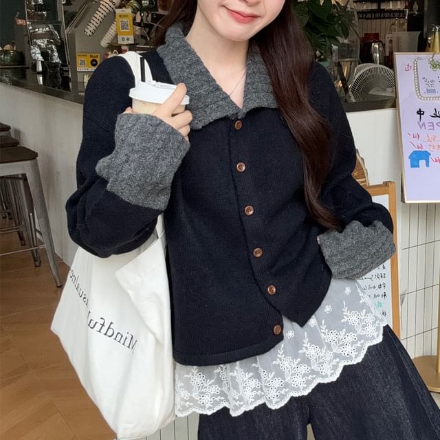 Contrast Trim Collar Cardigan