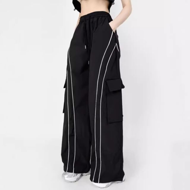 Drawstring Waist Wide Leg Cargo Pants