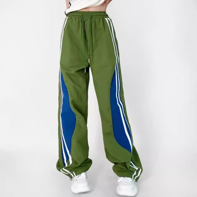 Drawstring Waist Color Block Loose Fit Cargo Pants