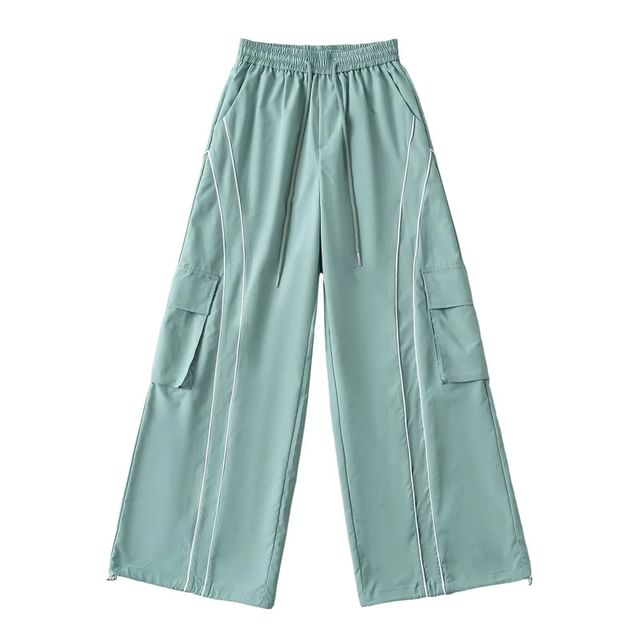 Drawstring Waist Wide Leg Cargo Pants