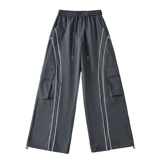 Drawstring Waist Wide Leg Cargo Pants