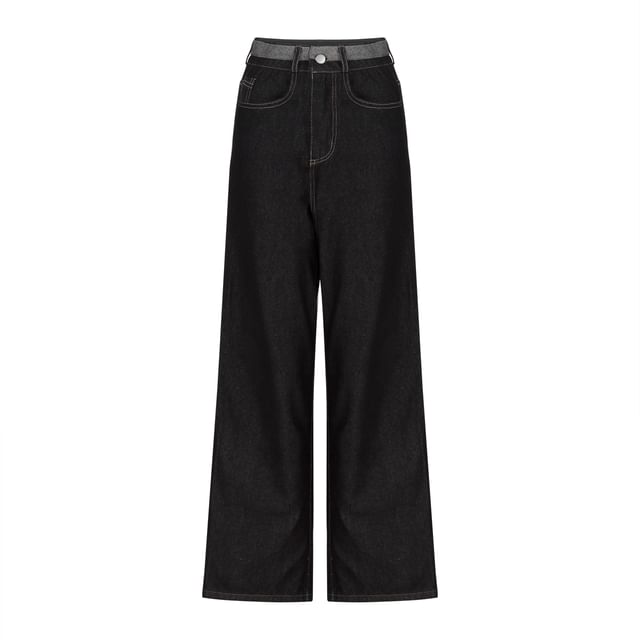 Collared Contrast Stitched Zip-Up Denim Jacket / Low Waist Hot Pants / Wide Leg Jeans