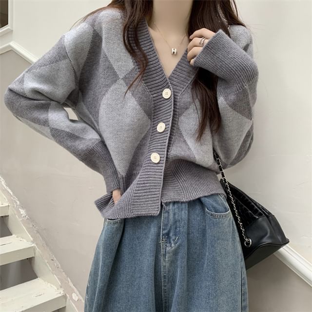Argyle V-Neck Cardigan