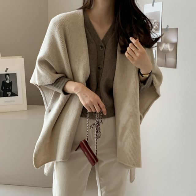Flared-Sleeve Open Front Plain Cardigan