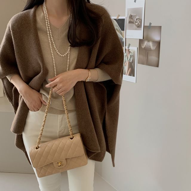 Flared-Sleeve Open Front Plain Cardigan