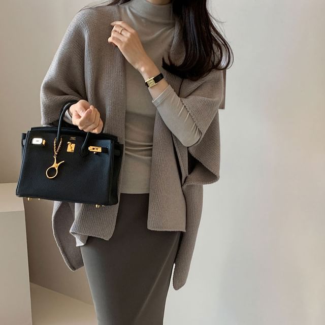 Flared-Sleeve Open Front Plain Cardigan