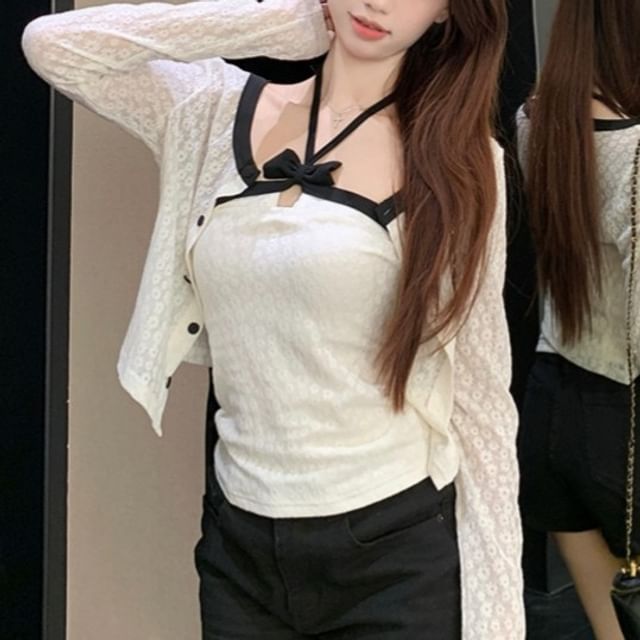 Halter Neck Crop Top and Cardigan