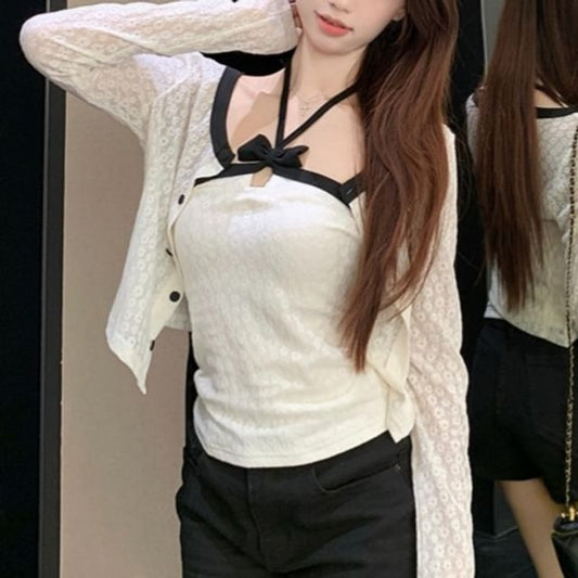 Halter Neck Crop Top and Cardigan