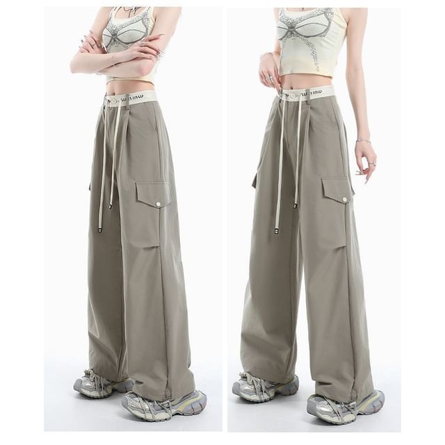Drawstring Waist Contrast Trim Baggy Cargo Pants