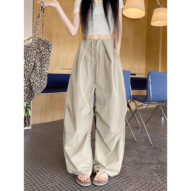 High Waist Plain Barrel Leg Baggy Cargo Pants