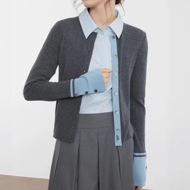 Two Tone Crew Neck Cardigan