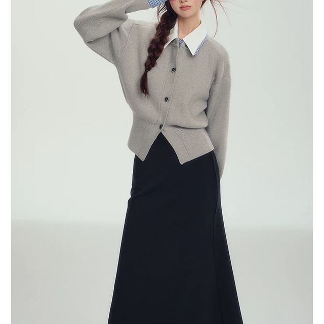 Collar Plain Mock Two-Piece Cardigan