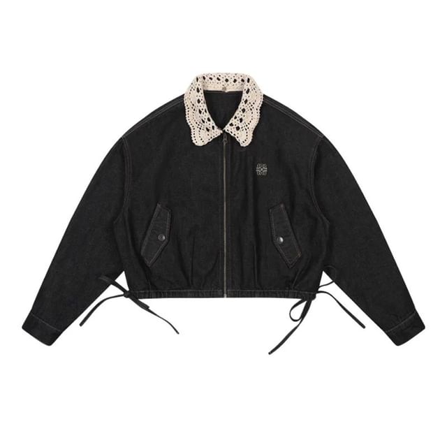 Drop-Shoulder Washed Denim Zip Jacket