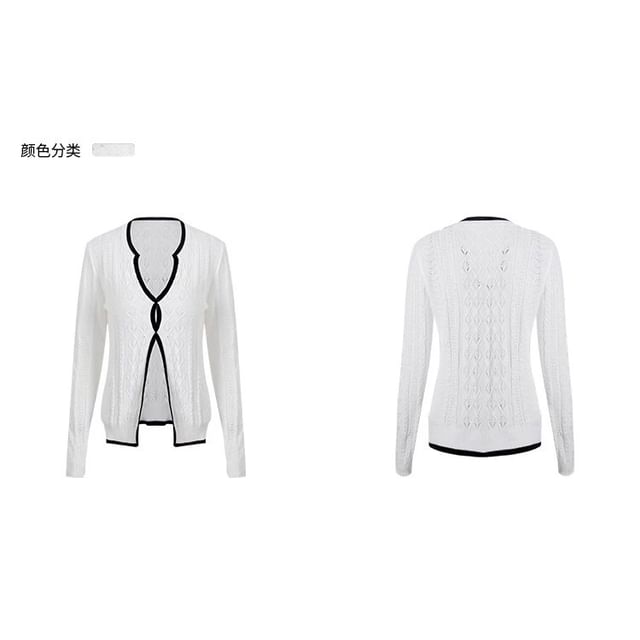 V-Neck Plain Contrast Trim Pointelle Knit Sweater / Low Rise Lace Trim Hot Pants