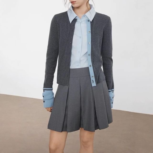 Crew Neck Two Tone Cardigan