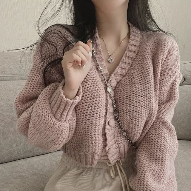 V-Neck Button-Up Cardigan