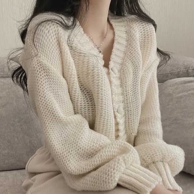 V-Neck Button-Up Cardigan