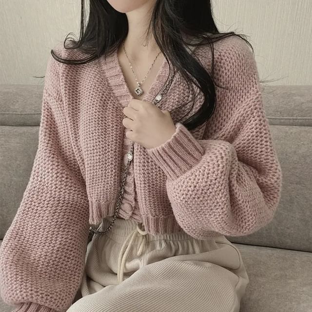 V-Neck Button-Up Cardigan