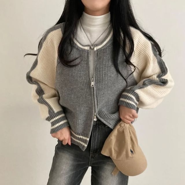 Two Tone Zip Front Cardigan