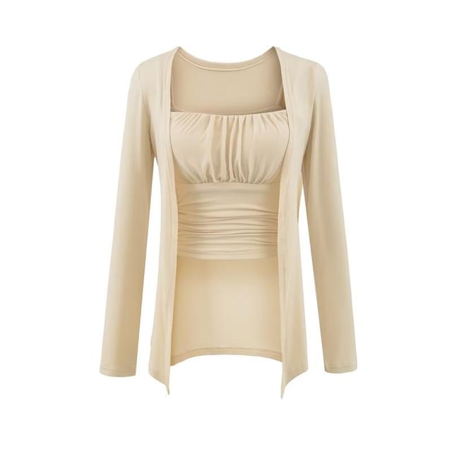 Ruched Padded Camisole Top & Open Front Cardigan Set