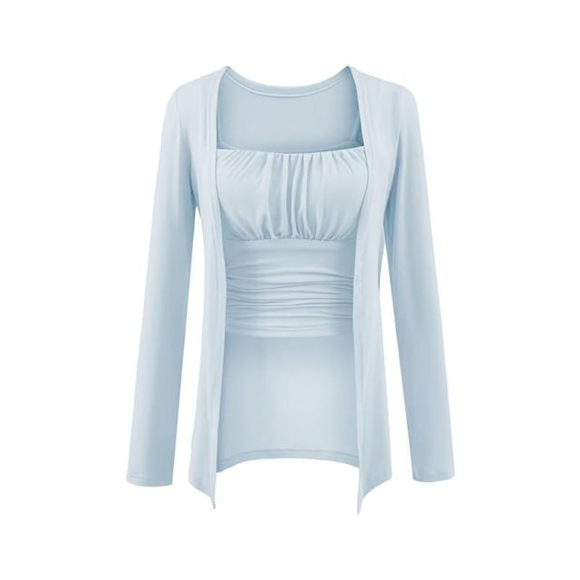 Ruched Padded Camisole Top & Open Front Cardigan Set