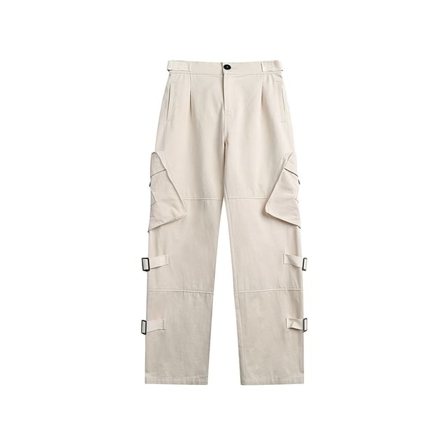 Buckled-Accent Straight-Cut Cargo Pants
