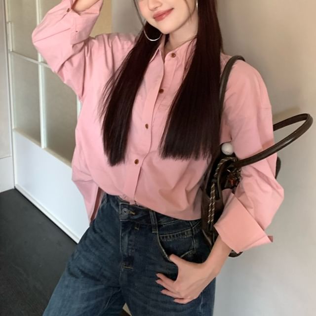 Collared Long Sleeve Button-Up Shirt
