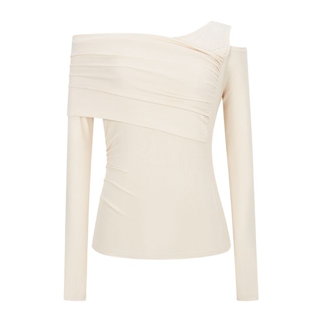 One-Shoulder Cold-Shoulder Long Sleeve Ruched Top