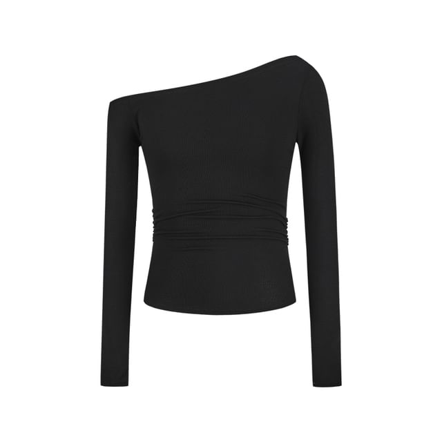 Asymmetric One-Shoulder Long-Sleeve Basic Tee
