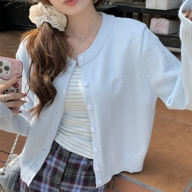 Button-Up Round Neck Cardigan