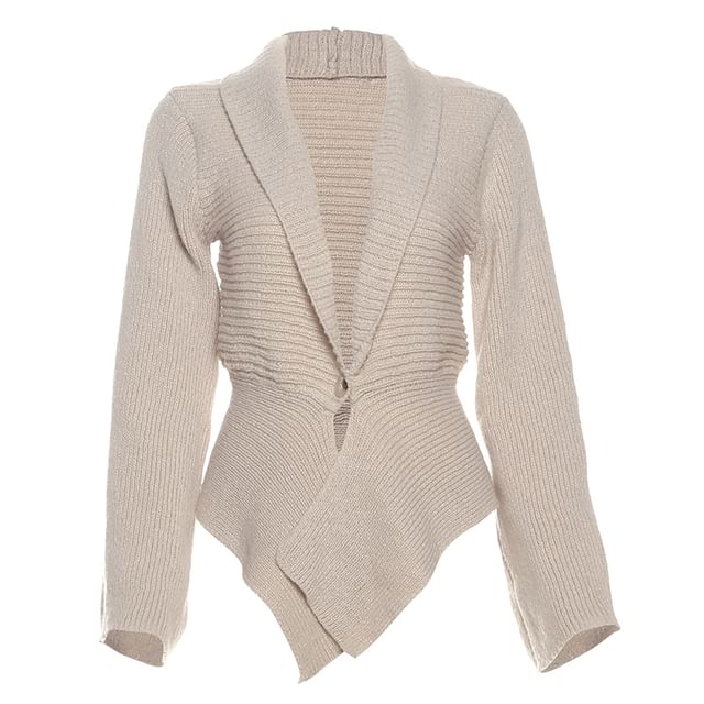 Ribbed V-Neck Plain Cardigan