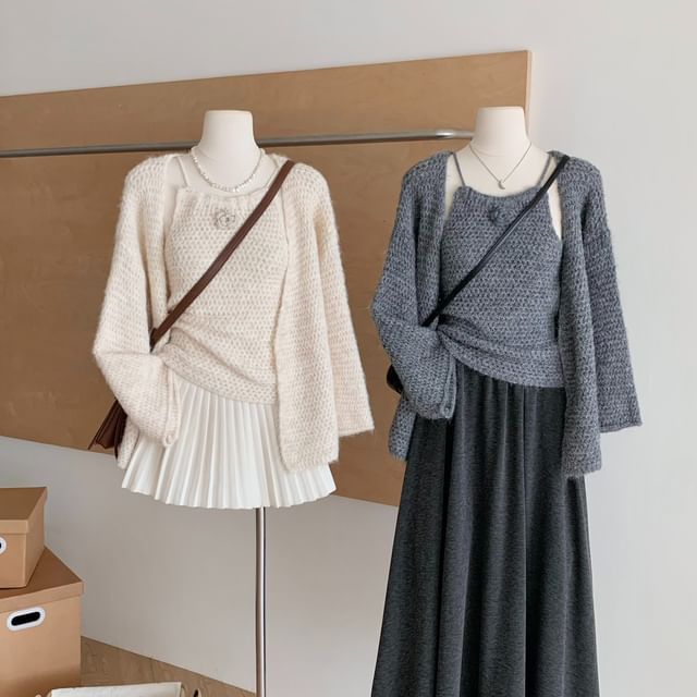 Two-Piece Set: Spaghetti Strap Knit Cami & Cardigan