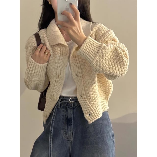 Chunky Knit Collared Button-Up Cardigan